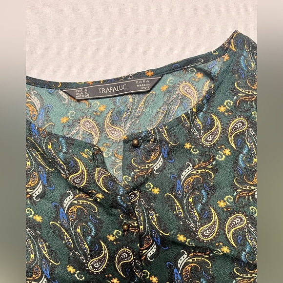 Zara Paisley Print Long-Sleeve Dress - Green & Blue - Picture 4 of 5